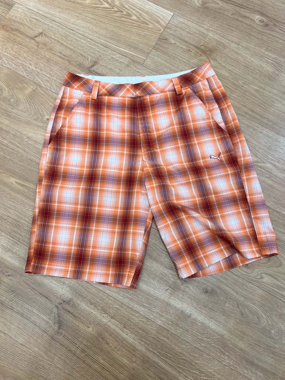 Puma Sportlifestyle Golf Shorts Size 32 Orange Plaid